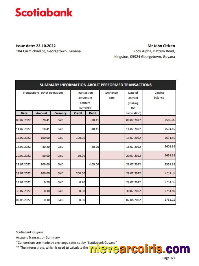 Guyana Bank of Nova Scotia statement